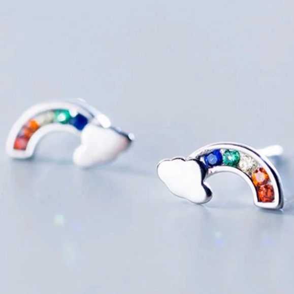 Silver Rainbow Stud Earrings - Picture 3 of 4